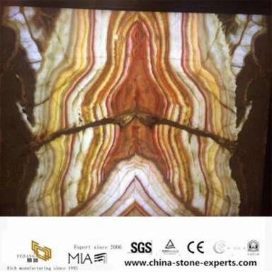 High Quality Rainbow Onyx Poleret Orange Wood Grain Onyx Slabs