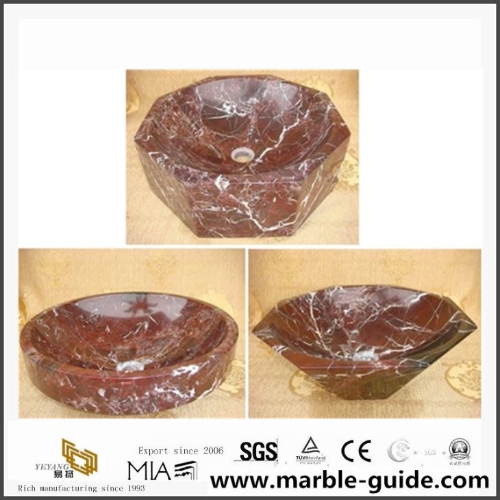 Rød sten køkken marmorvask og håndvask